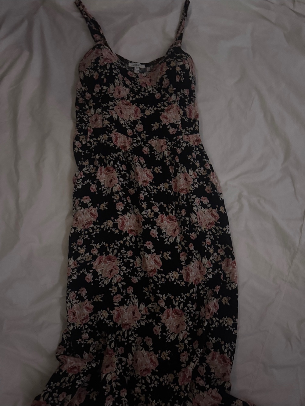 AUW Black Maxi Dress with Pink Floral Print